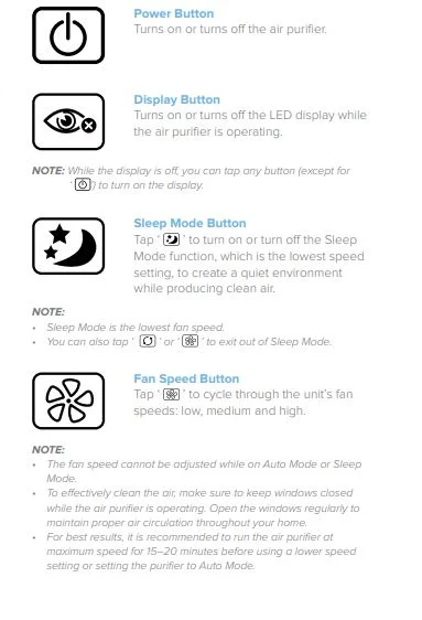 Levoit Air Purifier Button Controls