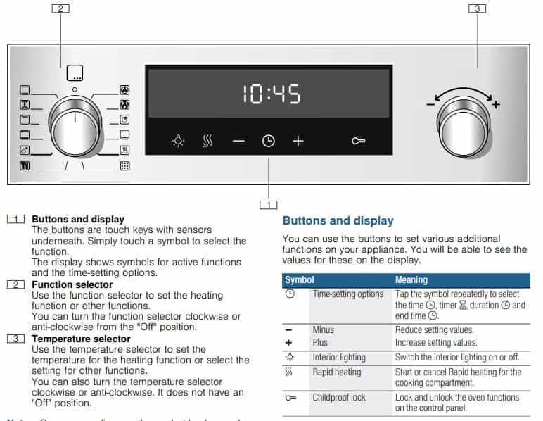 Bosch Built-in Oven Control Panel